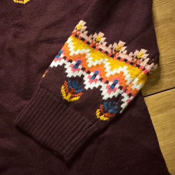 NWT Talbots fair isle yoke crewneck sweater maroon medium petite - Picture 3 of 8